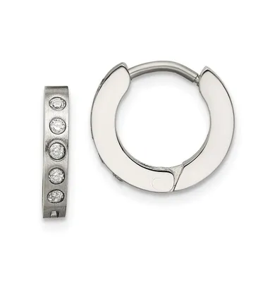 Chisel Stainless Steel Brushed and Polished Cz Hinged Hoop Earrings