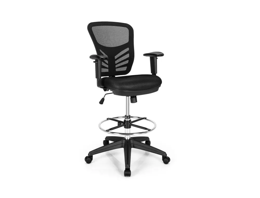 Mesh Drafting Chair Office Chair with Adjustable Armrests and Foot-Ring