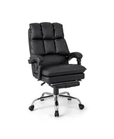 Ergonomic Adjustable Swivel Office Chair with Retractable Footrest-Black