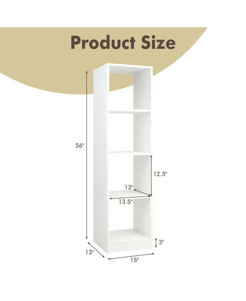 5 Tiers 4-Cube Narrow Bookshelf with 4 Anti-Tipping Kits-White