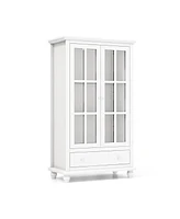 55 Inch Bookcase Cabinet with Tempered Glass Doors-White