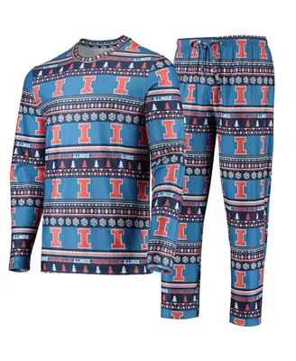 Men's Concepts Sport Blue Illinois Fighting Illini Ugly Sweater Long Sleeve T-shirt and Pants Sleep Set