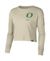 Women's Nike Cream Oregon Ducks Varsity Letter Long Sleeve Crop Top
