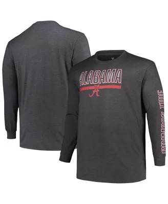 Men's Profile Heather Charcoal Alabama Crimson Tide Big and Tall Two-Hit Graphic Long Sleeve T-shirt