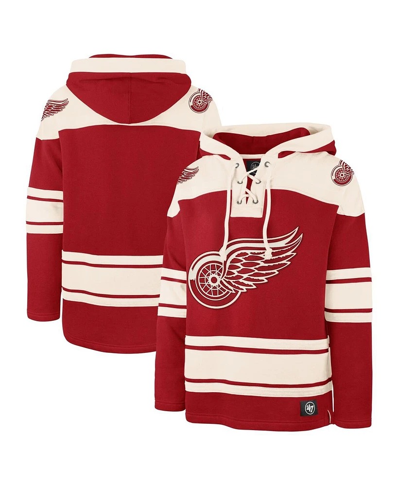 Men's '47 Brand Red Detroit Wings Big and Tall Superior Lacer Pullover Hoodie