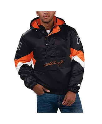 Men's Starter Black Martin Truex Jr Home Team Satin Half-Zip Hoodie Jacket