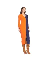 Women's Staud Orange, Navy Denver Broncos Shoko Knit Button-Up Sweater Dress