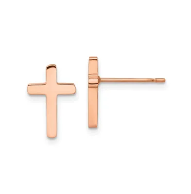 Chisel Stainless Steel Polished Rose Ip-plated Cross Earrings
