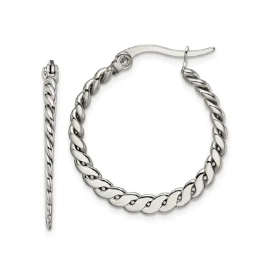 Chisel Stainless Steel Polished and Textured Braided Hoop Earrings