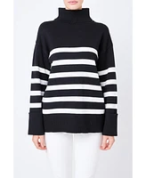 Women's Turtle Neck Stripe Sweater