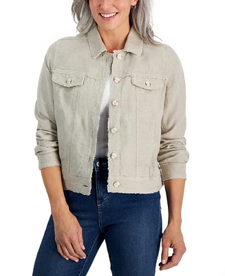 Charter Club Petite 100% Linen Frayed-Edge Jacket, Created for Macy's