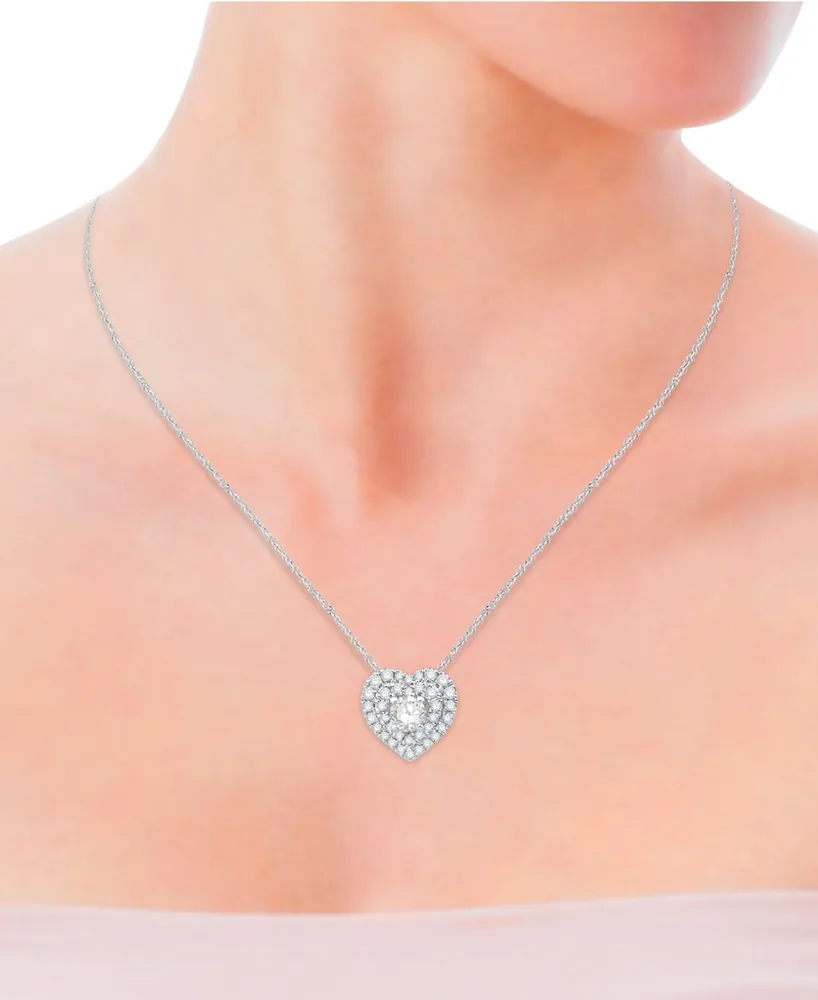 Diamond Heart Halo 18" Pendant Necklace (1/2 ct. t.w.) in 10k White Gold