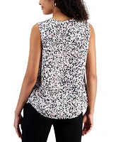 Kasper Women's Abstract-Print Sleeveless Keyhole Blouse