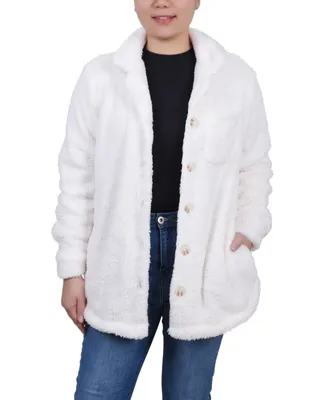 Ny Collection Petite Long Sleeve Button Front Sherpa Jacket