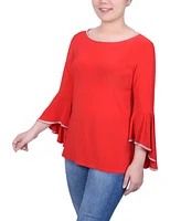 Ny Collection Petite Long Bell Sleeve Knit Top with Stone Details