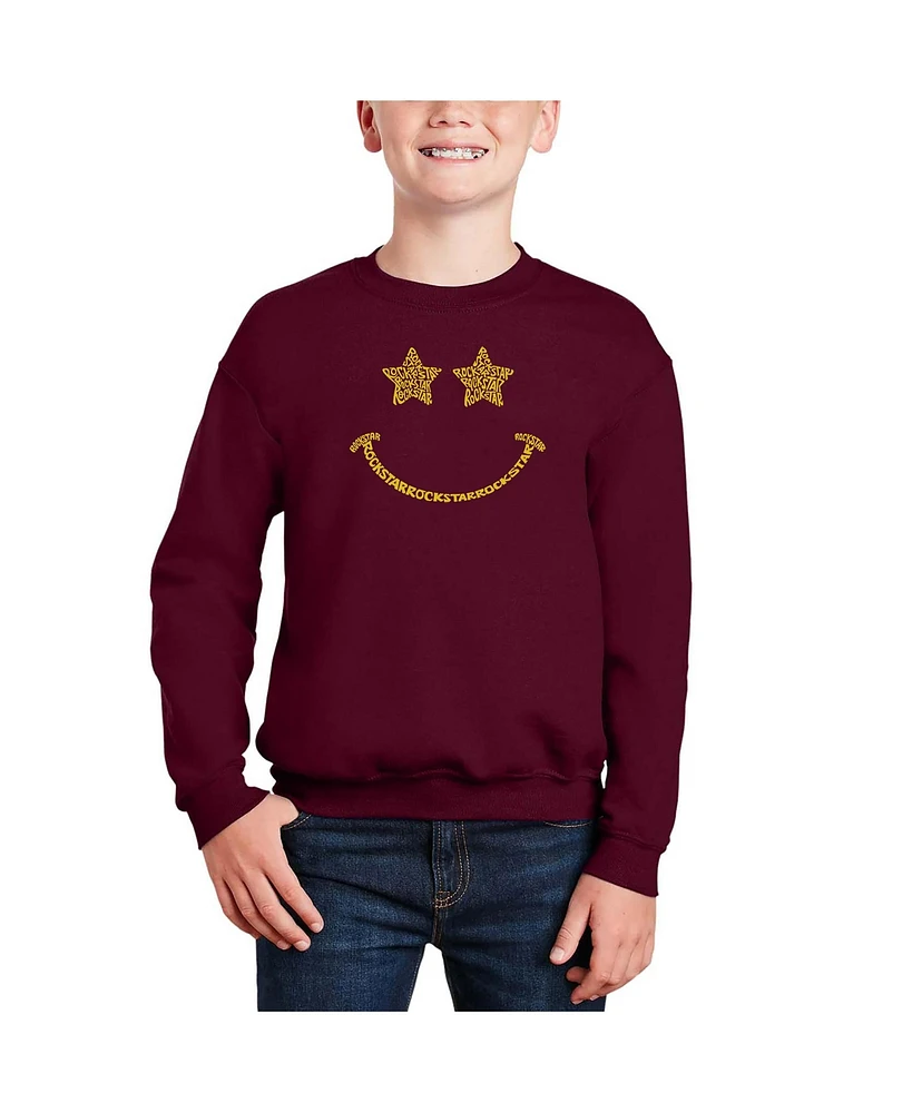 Rock star Smiley - Big Boy's Word Art Crewneck Sweatshirt