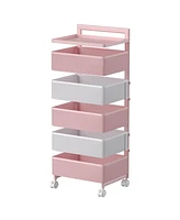 Mega Casa 5 Tier Metal Utility Cart with Lockable Wheels, Rotating Shelf Household Organization Rack Corner