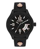 Versus Versace Men's Reale Three Hand Date Black Leather Watch 44mm