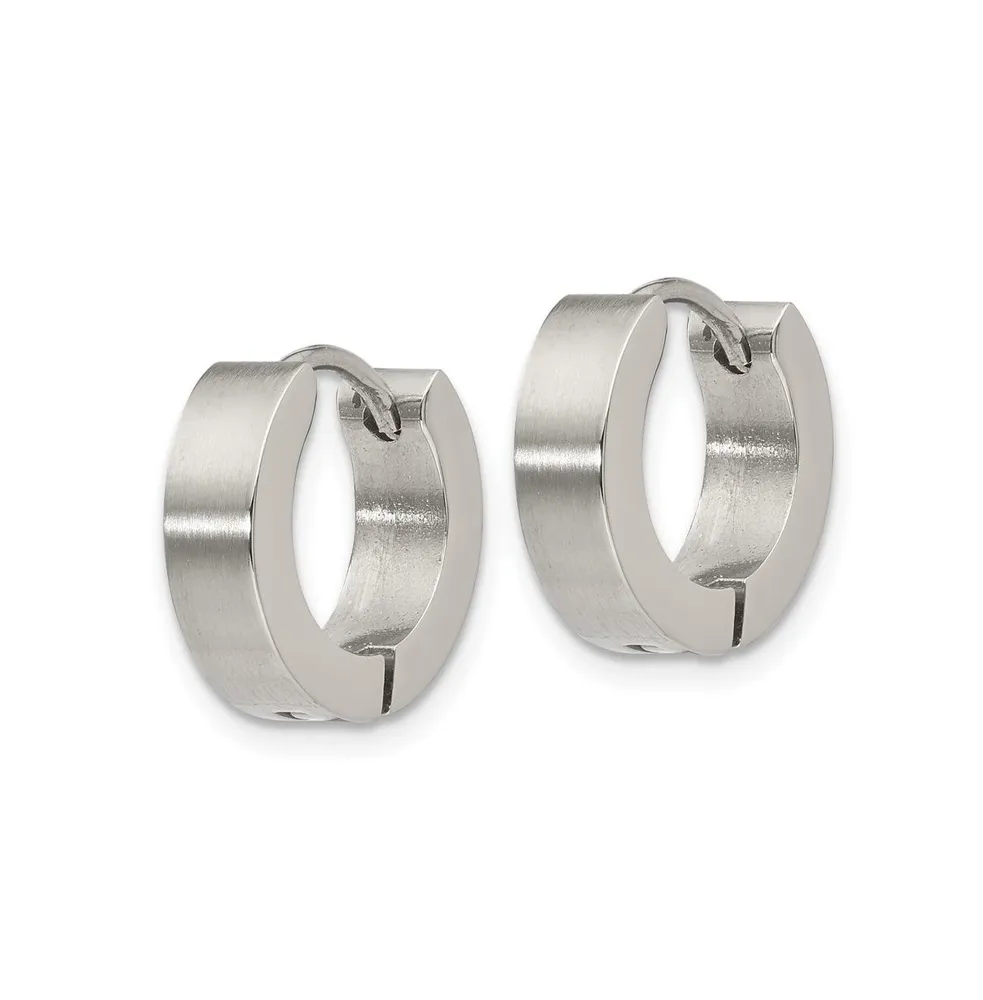 Chisel Stainless Steel Brushed and Polished Hinged Hoop Earrings