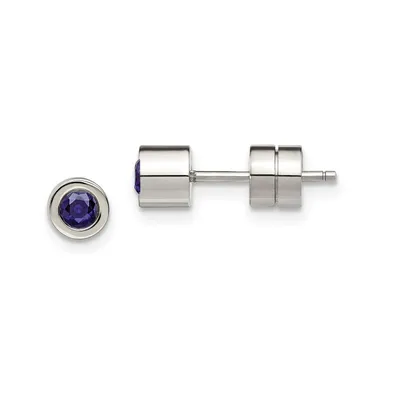 Chisel Stainless Steel Polished Blue Cz September Stud Earrings