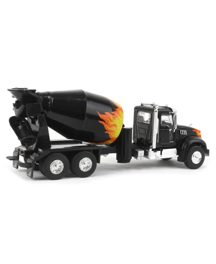 1/64 Mack Granite Cement Mixer, Black with Flames, Sd Series Green light