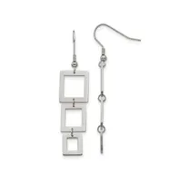 Chisel Stainless Steel Polished Squares Dangle Shepherd Hook Earrings