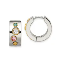 Chisel Stainless Steel Yellow Multicolor Cz Hinged Hoop Earrings