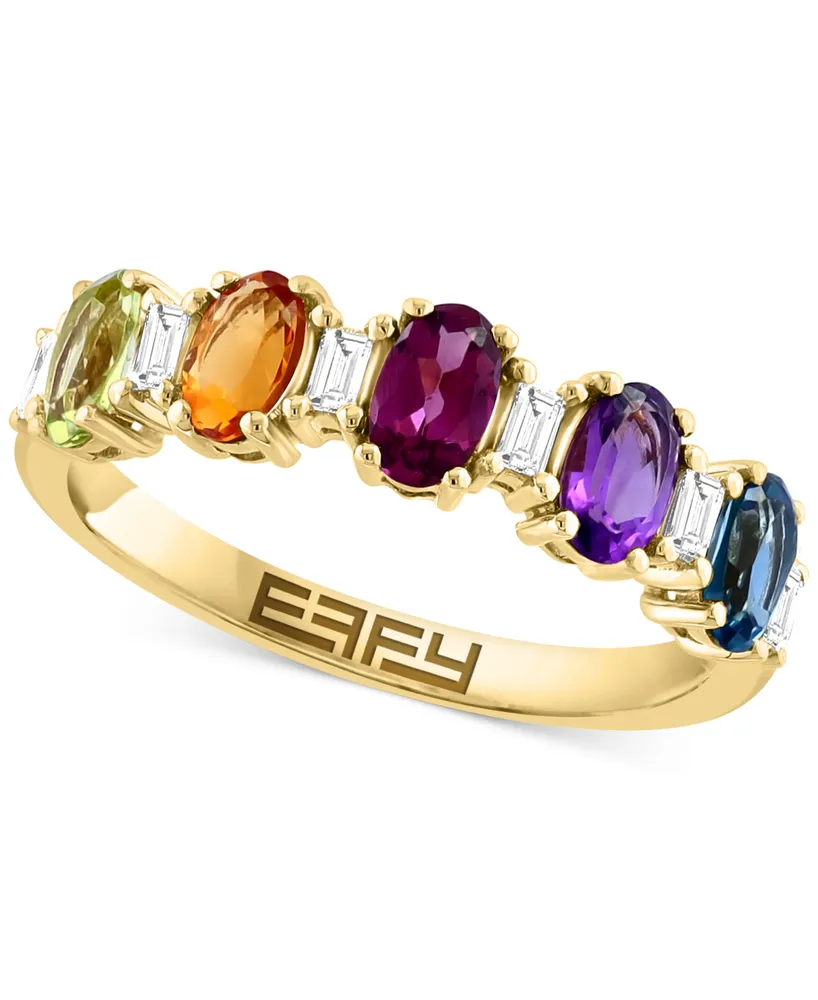 Effy Multi-Gemstone (1 ct. t.w.) & Diamond (1/6 ct. t.w.) Five Stone Ring in 14k Gold