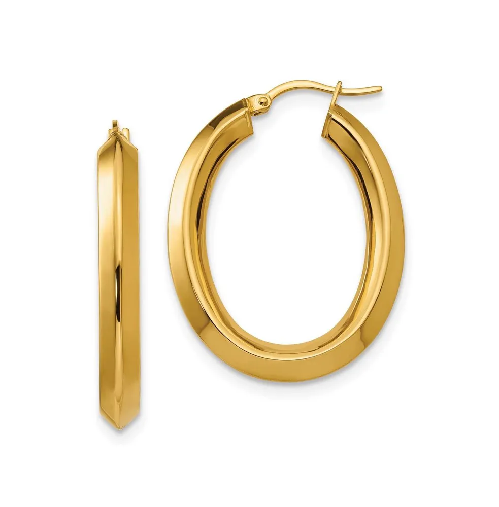 Chisel Stainless Steel Yellow Knife Edge Hollow Oval Hoop Earrings