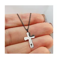 Chisel Ip-plated Lord's Prayer Cross Pendant Curb Chain Necklace