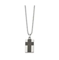 Chisel Polished Carbon Fiber Inlay Cross Pendant Ball Chain Necklace