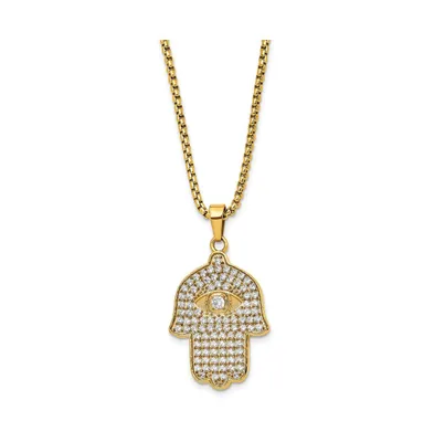 Chisel Yellow Ip-plated Cz Hamsa Pendant Box Chain Necklace