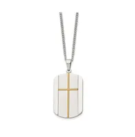 Chisel Brushed Yellow Ip-plated Cross Dog Tag Curb Chain Necklace