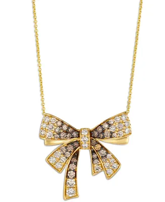 Le Vian Ombre Chocolate Ombre Diamond & Vanilla Diamond Bow Adjustable 20" Pendant Necklace (1-3/8 ct. t.w.) in 14k Gold