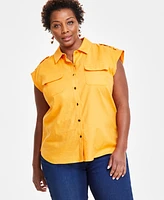 I.n.c. International Concepts Plus Linen-Blend Sleeveless Utility Shirt, Created for Macy's