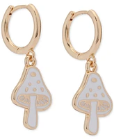 Lucky Brand Gold-Tone White Mushroom Charm Hoop Earrings