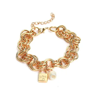 Sohi Women's Gold Love Lock Chain Bracelet