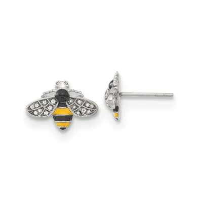 Chisel Stainless Steel Polished and Enameled Crystal Bee Earrings