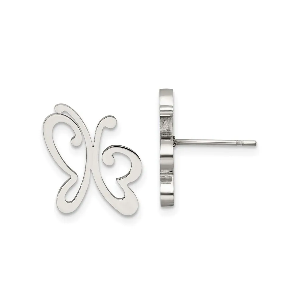 Chisel Stainless Steel Polished Butterfly Earrings