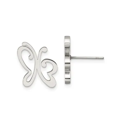 Chisel Stainless Steel Polished Butterfly Earrings