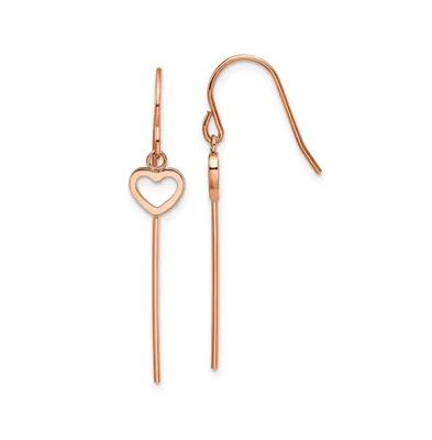 Chisel Stainless Steel Polished Rose plated Heart Bar Dangle Earrings