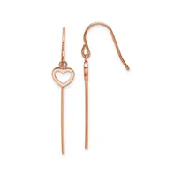 Chisel Stainless Steel Polished Rose plated Heart Bar Dangle Earrings