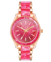 Anne Klein Women's Quartz Rose Gold-Tone Alloy and Hot Pink Acetate Watch, 37.5mm