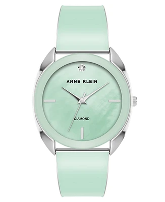 Anne Klein Women's Quartz Silver-Tone Alloy and Mint Green Enamel Watch, 34mm