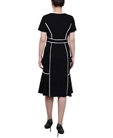 Ny Collection Women's Short Sleeve Piped Detail Dress