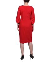 Ny Collection Women's 3/4 Imitation Pearl Detail Petal Sleeve Dress