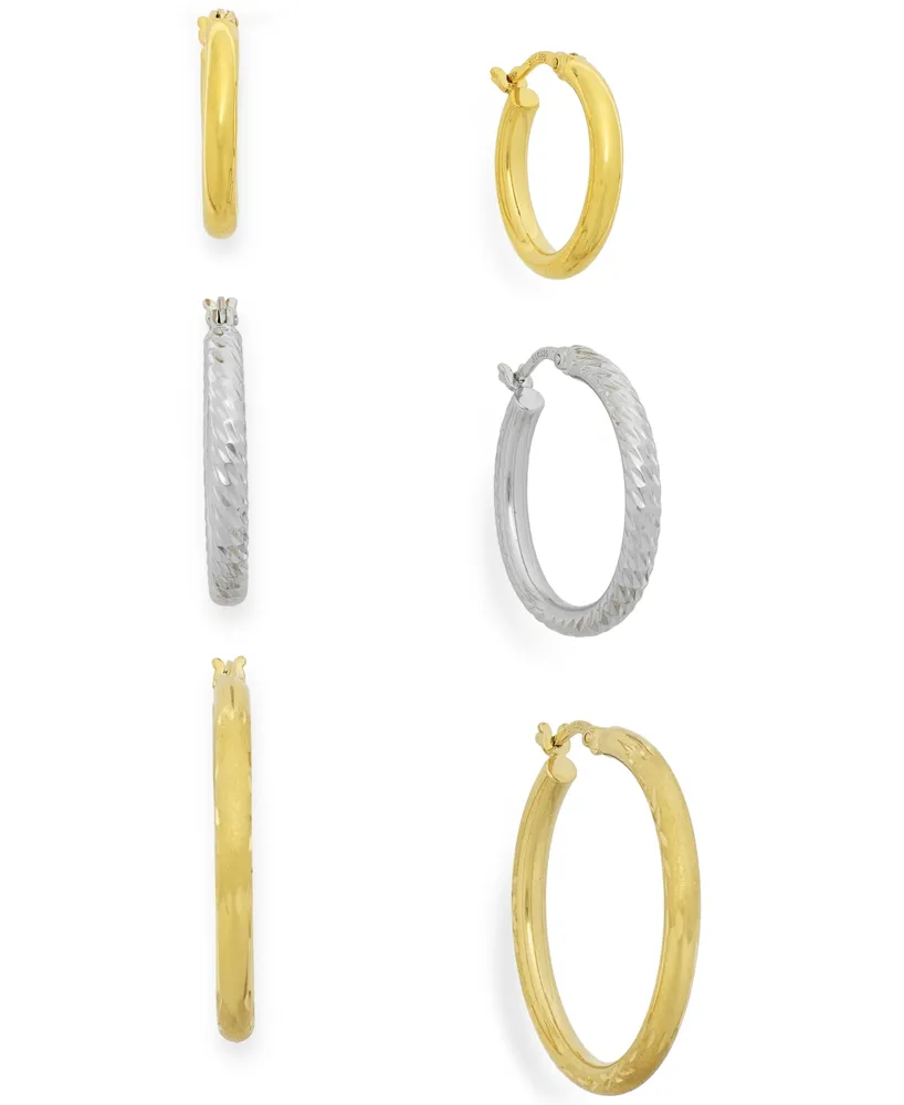 Two-Tone Three-Hoop Set 14k Gold Vermeil and Sterling Silver