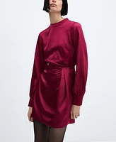 Mango Women's Puffed Sleeves Satin Dress