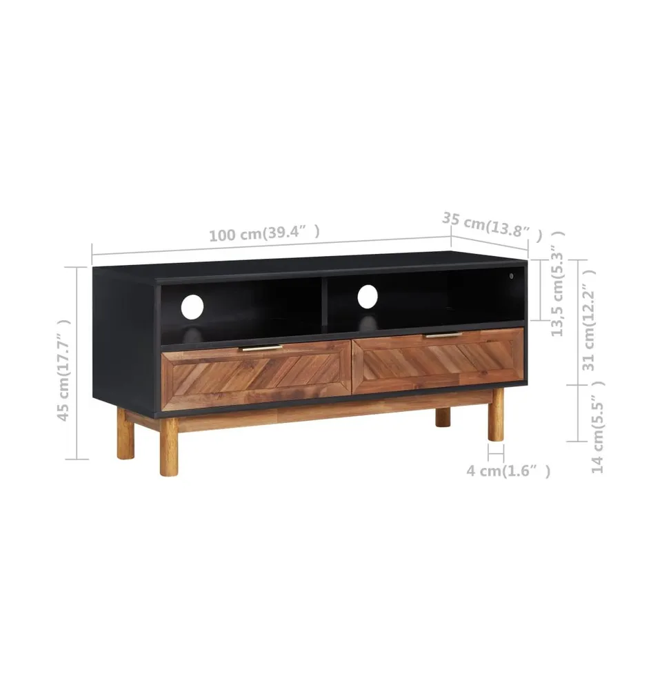 Tv Stand 39.4"x13.8"x17.7" Solid Wood Acacia and Mdf