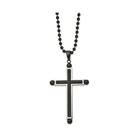 Chisel Polished Black Ip-plated Cross Pendant on a Ball Chain Necklace